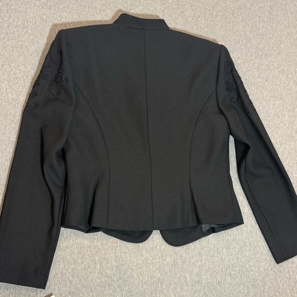 KARIN STEVENS EMERALD BLACK SET PANT SUIT FLOWERS VINTAGE SLEEVE SIZE 8 P NWT - Picture 3 of 12